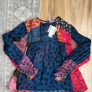 BL NK Anthropologie Colorful Patchwork Women's Blouse